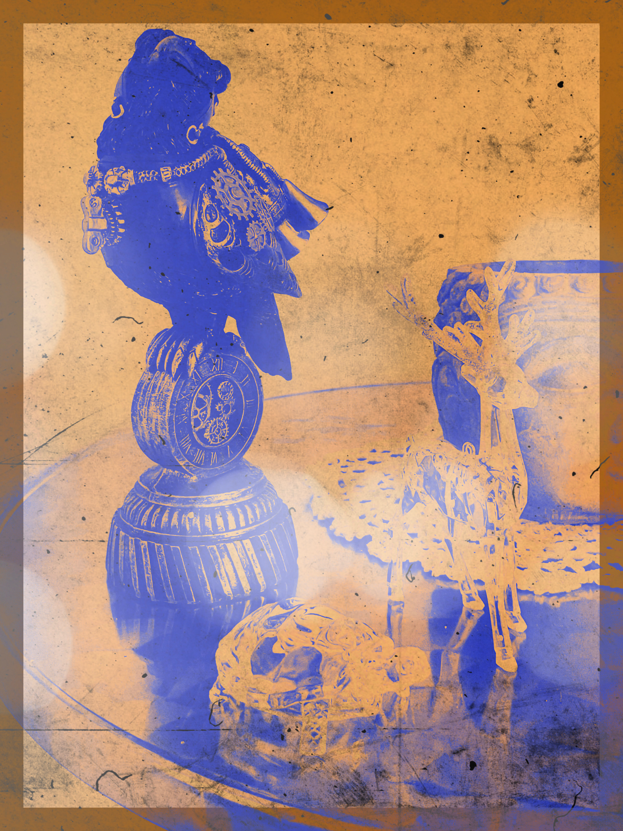 photo représentant des objets totems lors de constellations familiales, corbeau, tortue, cerf