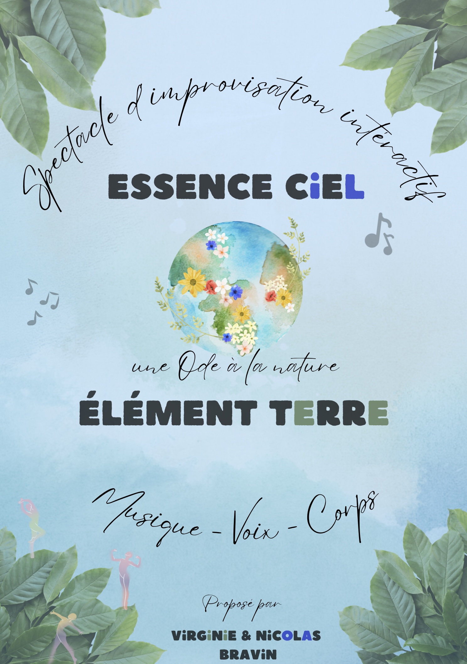 affiche, flyer du spectacle d'improvisation interactif proposé par Virginie et Nicolas BRAVIN