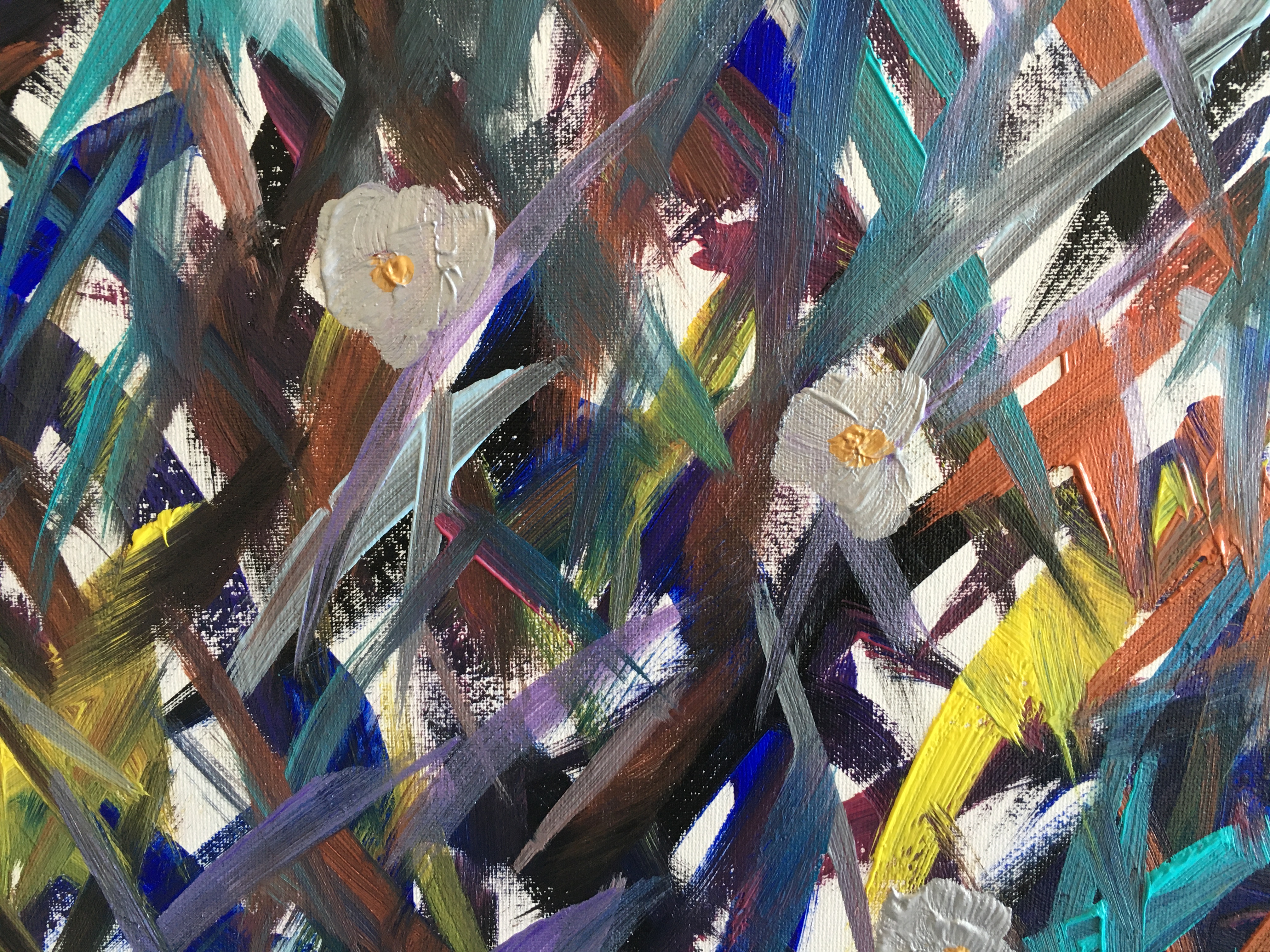 détail d'un tableau, peinture de Virginie BRAVIN nommé Merci Verdi, peinture acrylique