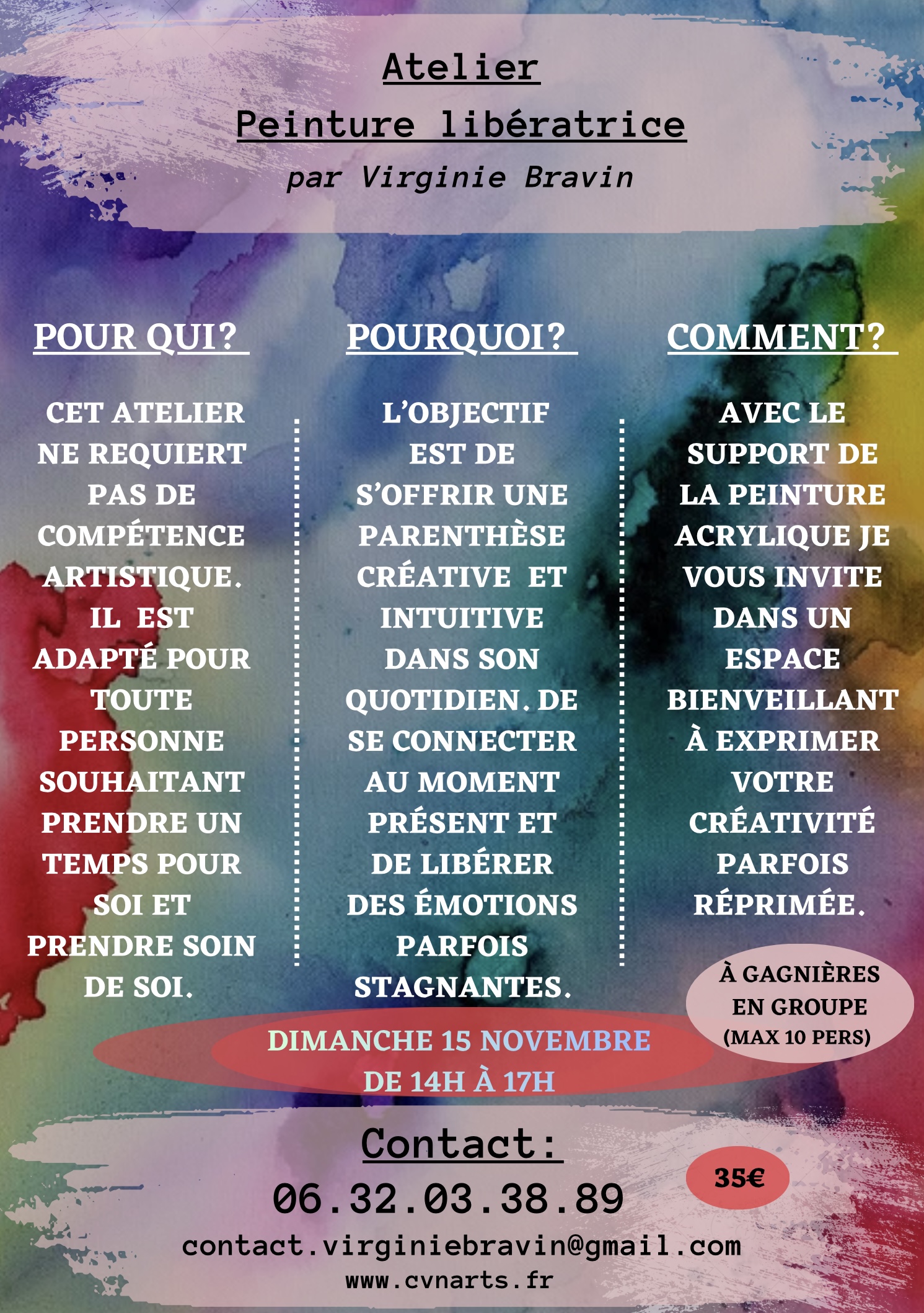 flyer présentation et date de l'atelier d'expression corporelle de Virginie BRAVIN